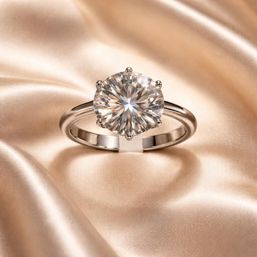 Anillo solitario plata 925 y Moissanite de 10 mm No 9