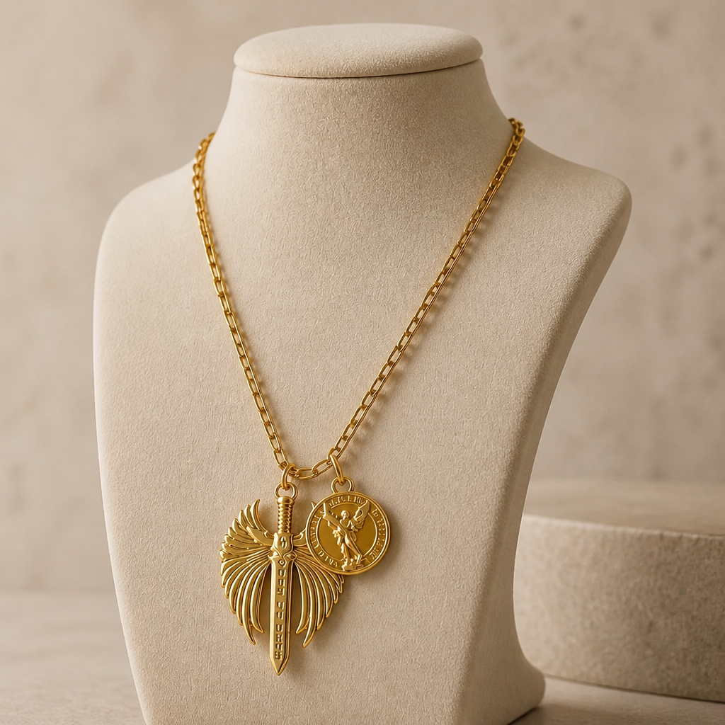 Cadena con medallas de San Miguel y San Benito