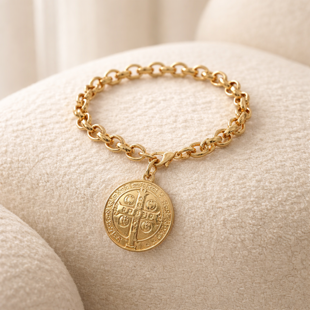 Pulsera rolo con medalla de San Benito