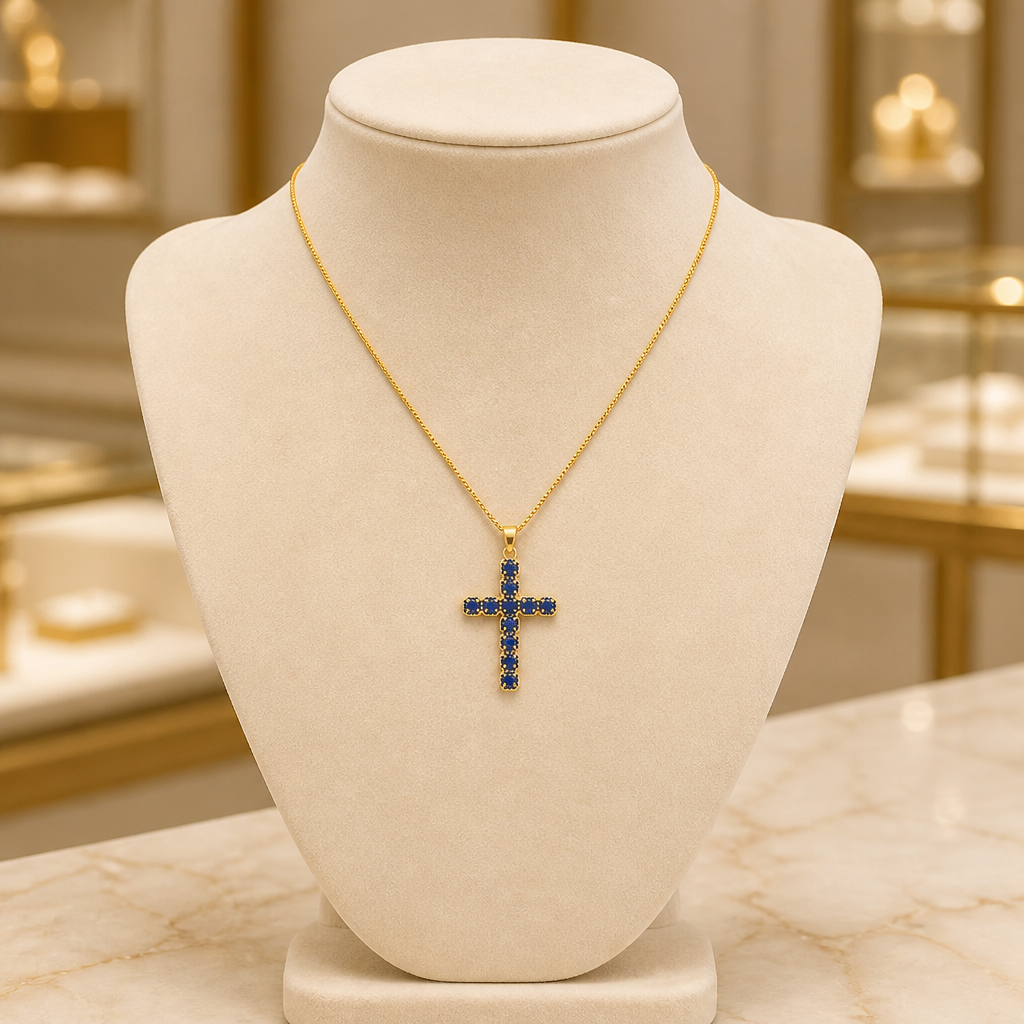 Cadena con Cruz de circonias azul