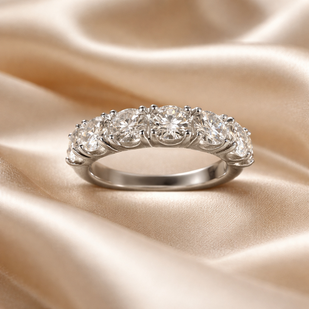 Anillo medio sin fin de plata y Moissanite