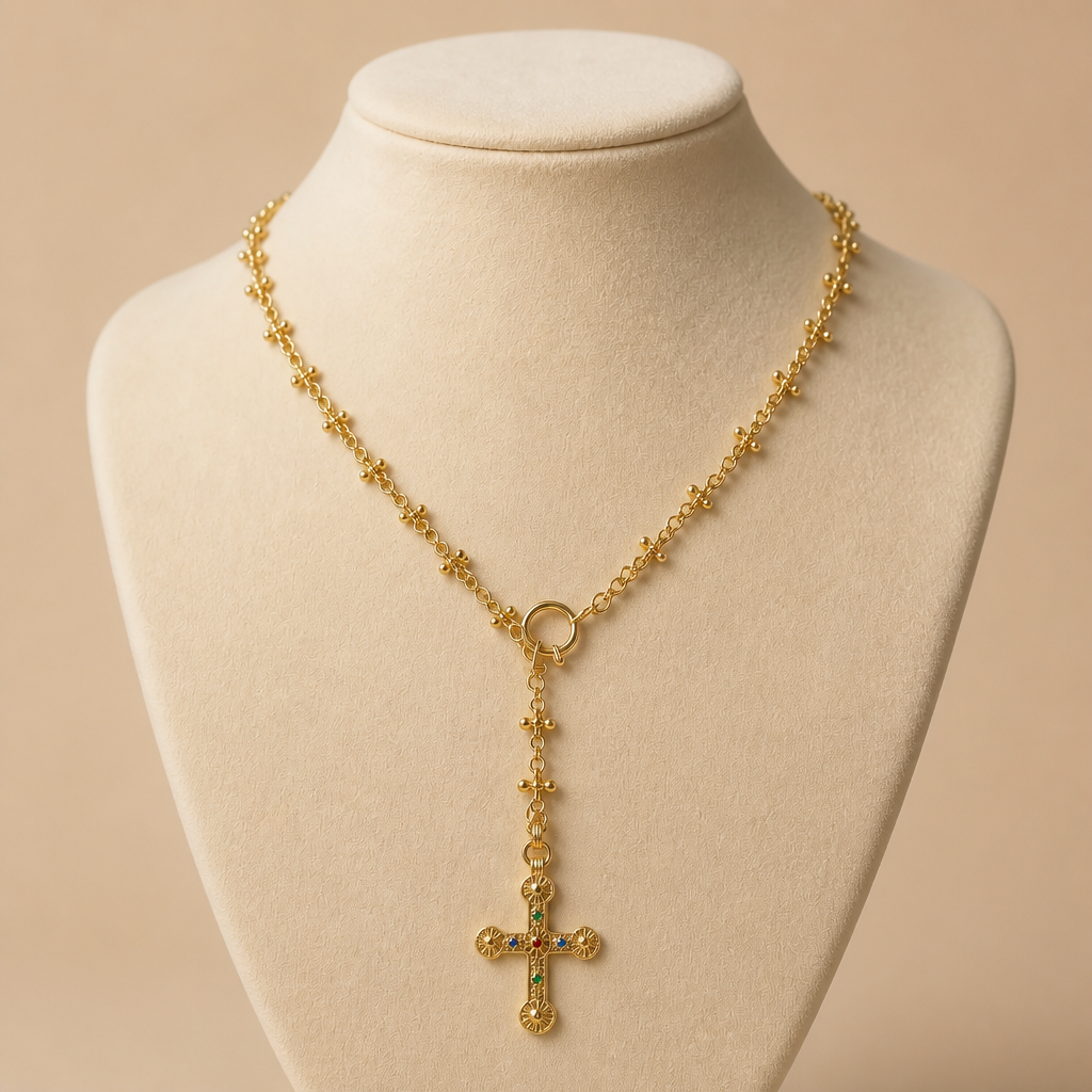 Collar Rosario de acero dorado