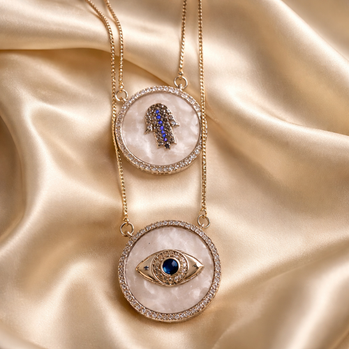 Conjunto Medallas en rodio y nácar