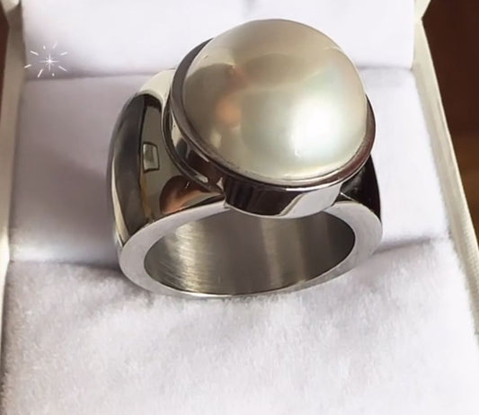 Anillo de Acero con Perla de Rio Nro 7