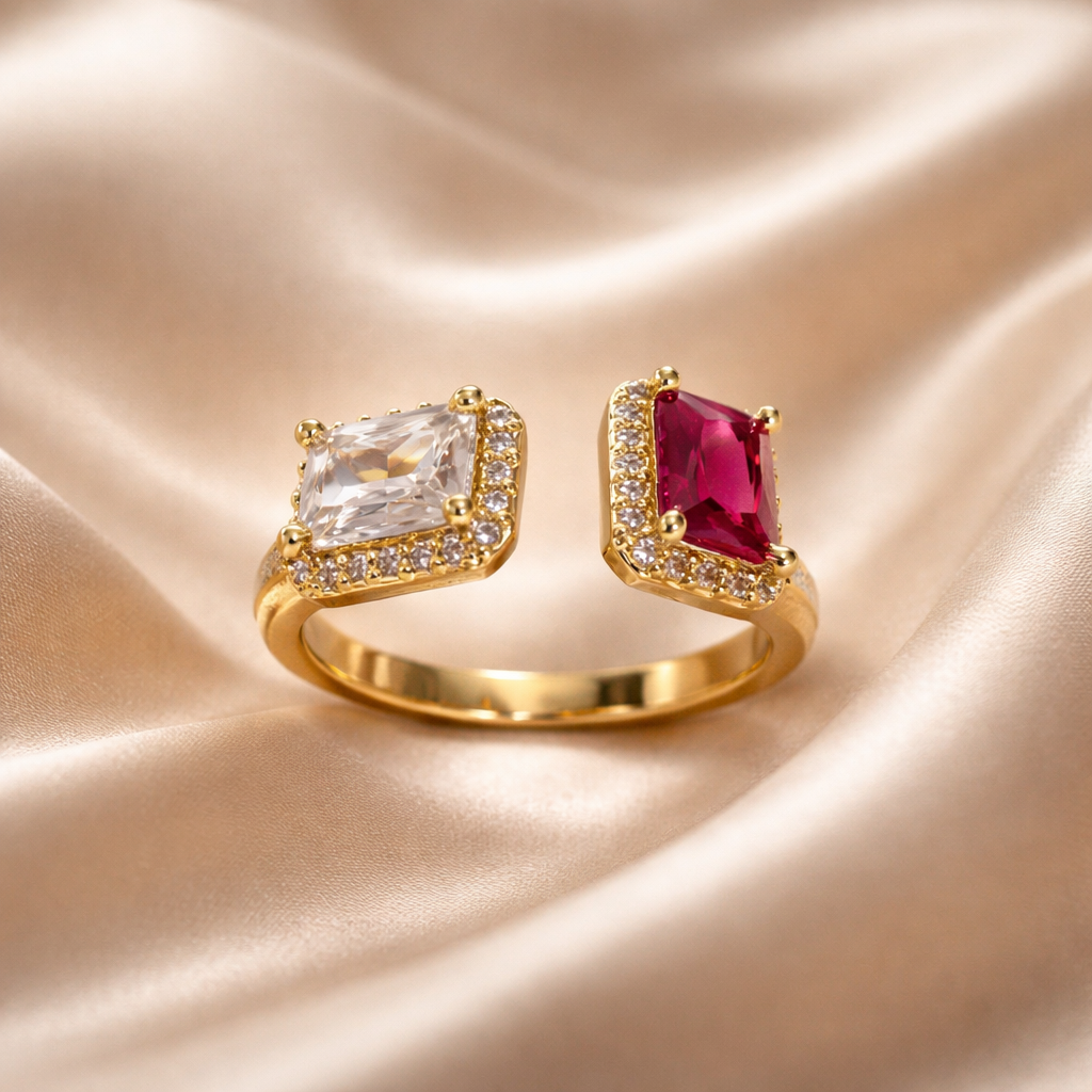 Anillo bañado en Oro 18 con cristales