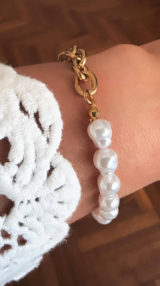 Pulsera de Acero con Perlas de Rio