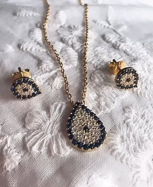 Conjunto de Plata Italiana 925 bañado en Oro 18 con circonias