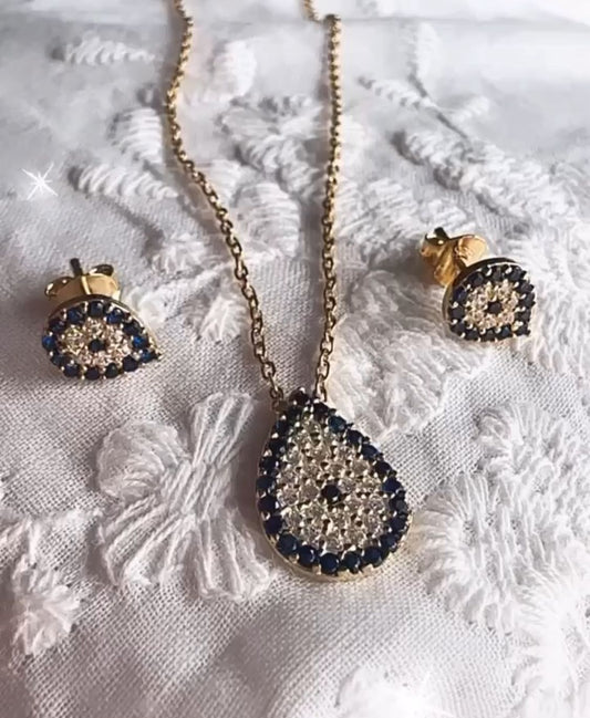 Conjunto de Plata Italiana 925 bañado en Oro 18 con circonias