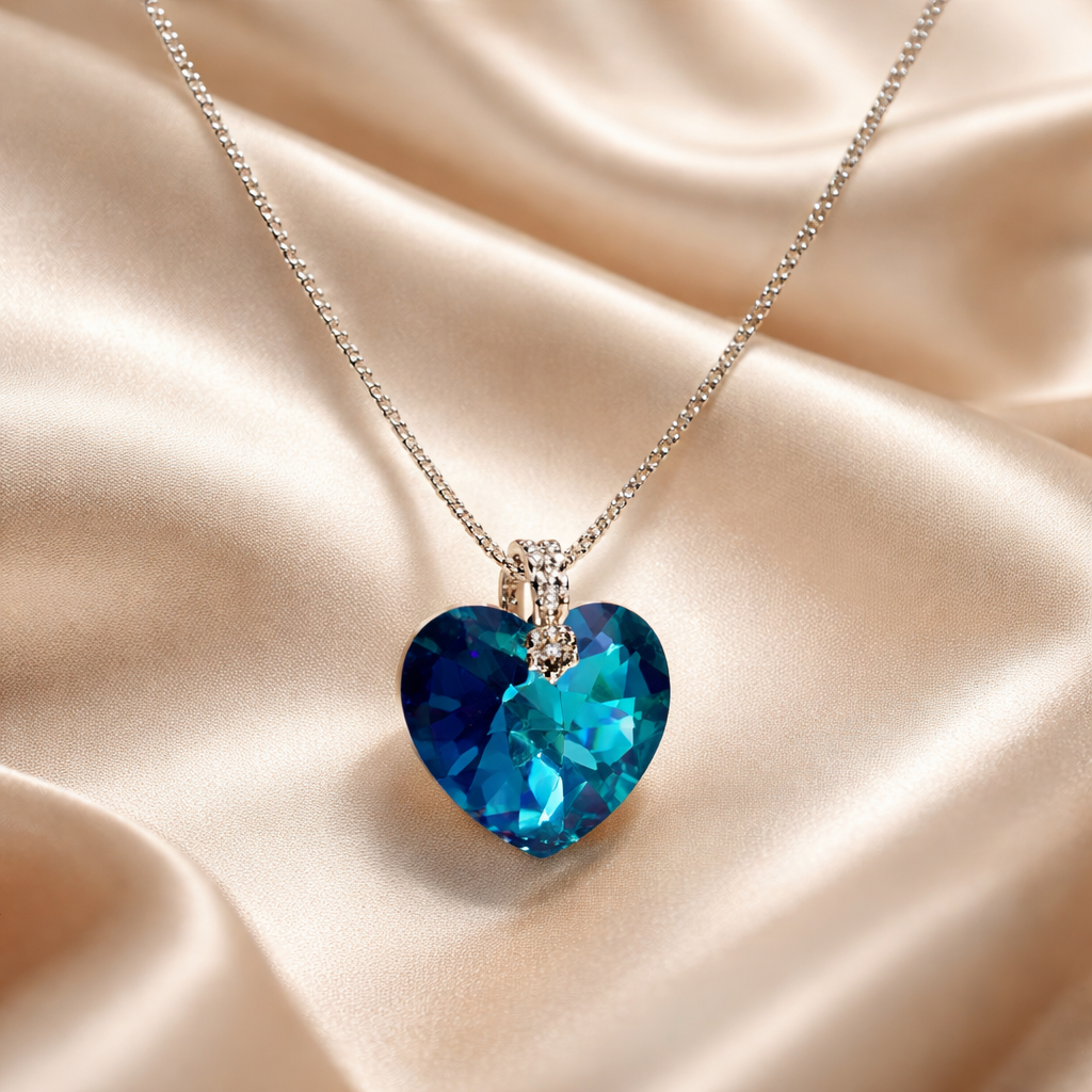 Collar de bolitas de Plata 925 con corazón de cristal Swarovski