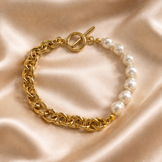 Pulsera de Acero con Perlas de Rio