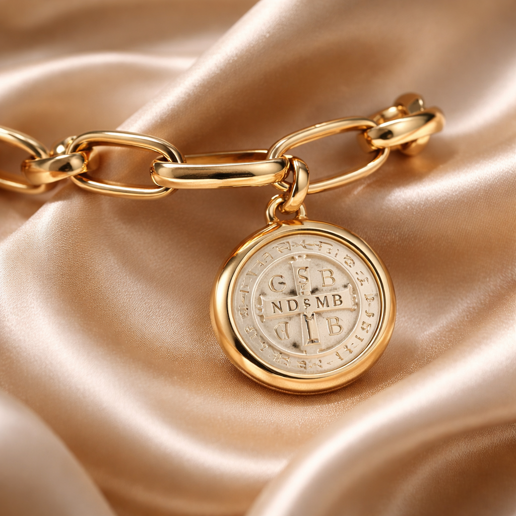 Pulsera con Medalla de San Benito en Resina