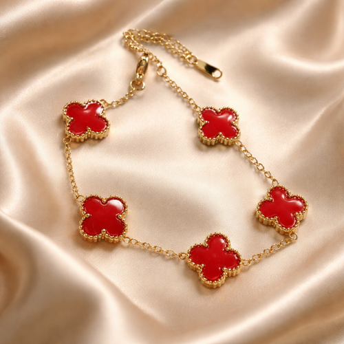 Pulsera de tréboles rojos