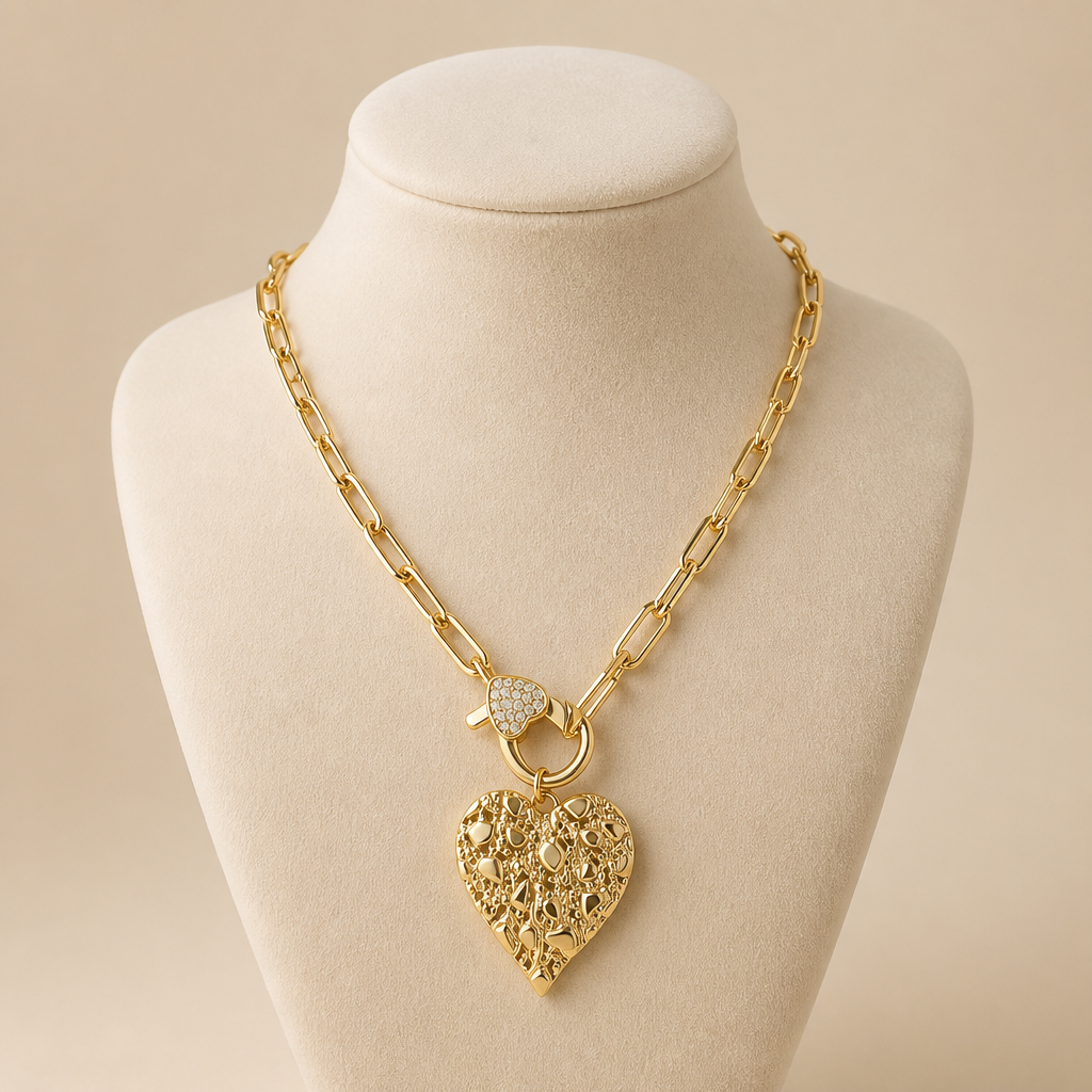 Collar corazon de 43 cm con dije fe circonias