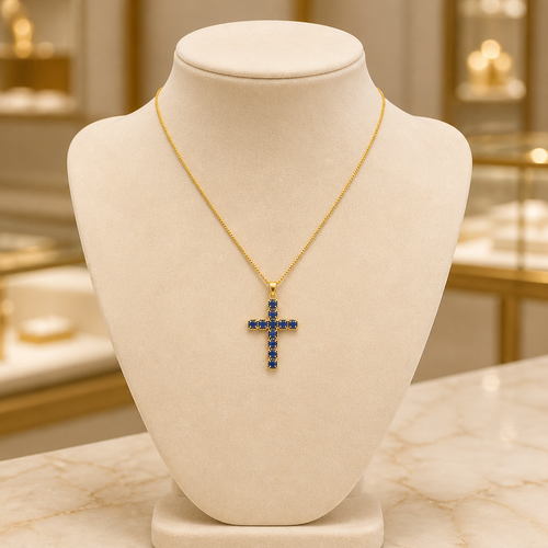 Cadena con Cruz de circonias azul