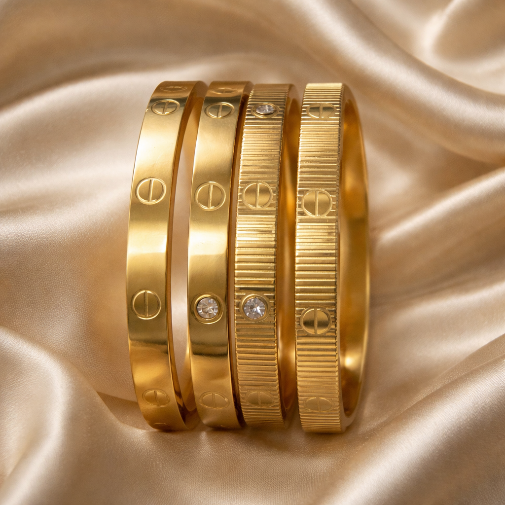 Brazaletes de acero bañados en Oro 18