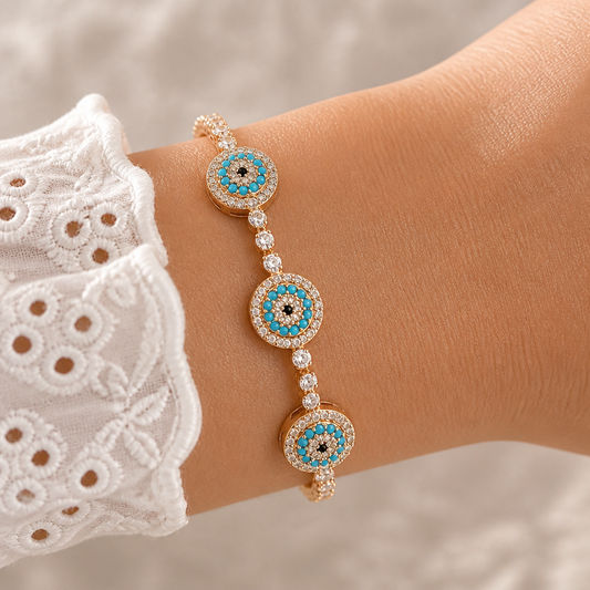 Pulsera ojo turco de circonias bañada en oro 18