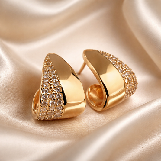 Aros de Acero bañados en Oro 18 con Circonias