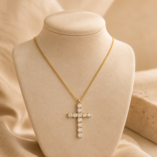 Cadena de Acero con cruz de Cristal