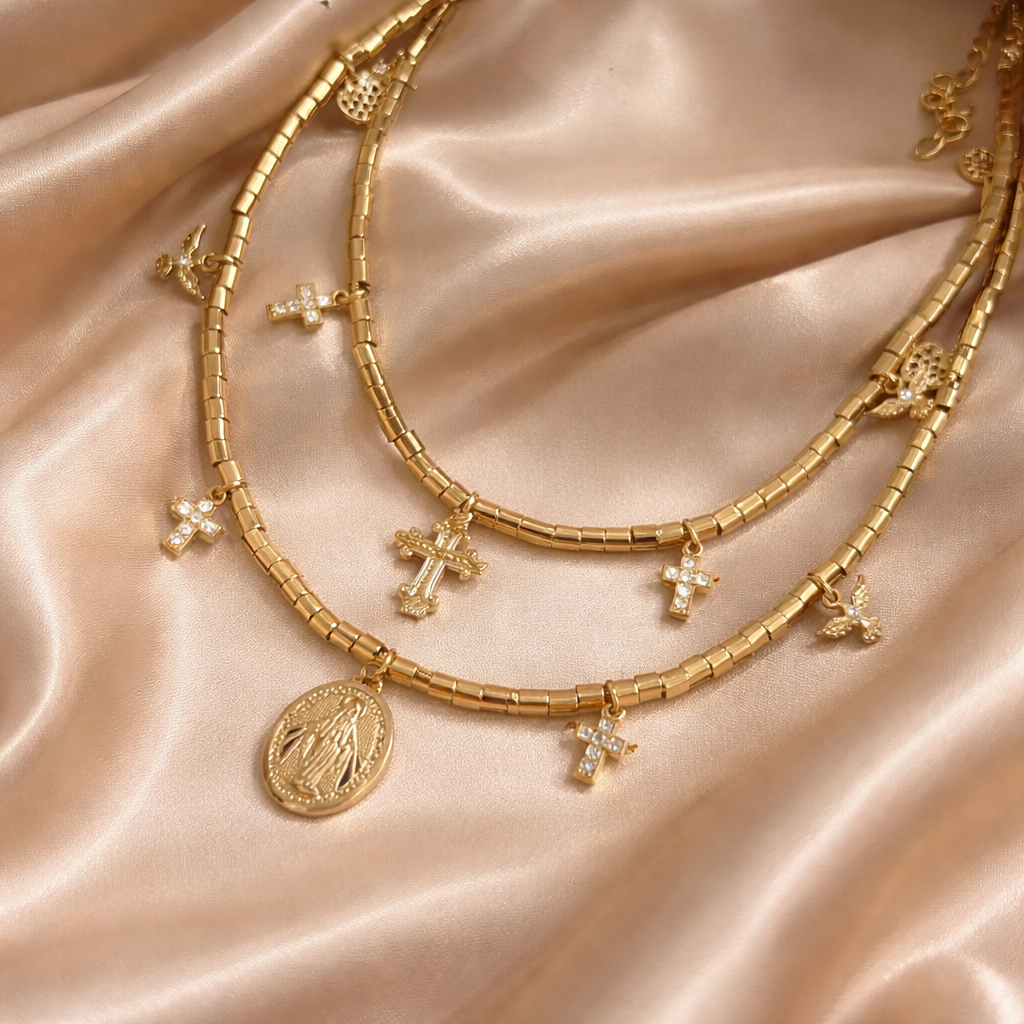 Gargantilla de Plata italiana bañada en Oro 18 Medalla Milagrosa