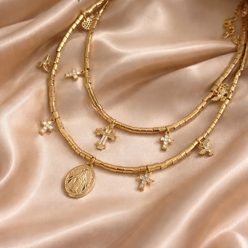 Gargantilla de Plata italiana bañada en Oro 18 Medalla Milagrosa