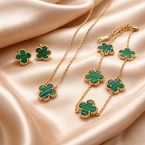 Conjunto de acero con flores de Malaquita