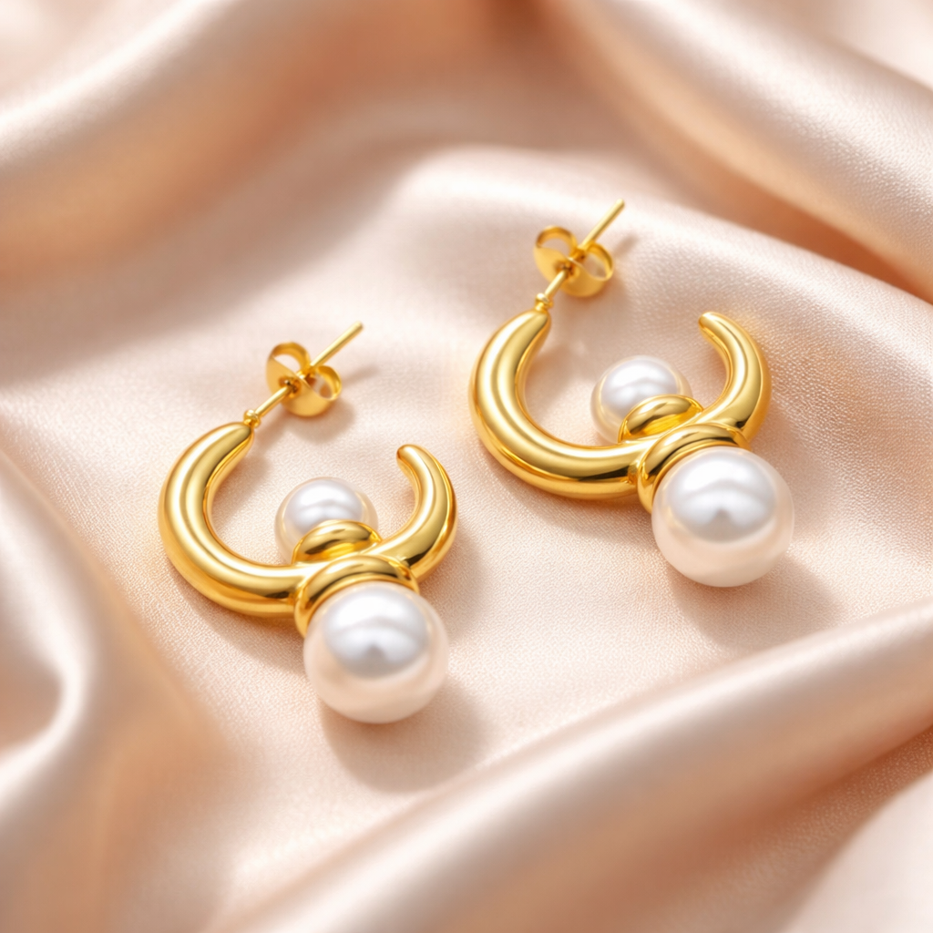 Caravanas bañadas en Oro 18 con perlas de rio