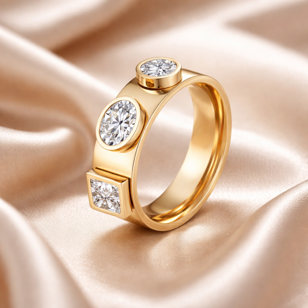 Anillo de Acero y Circonia