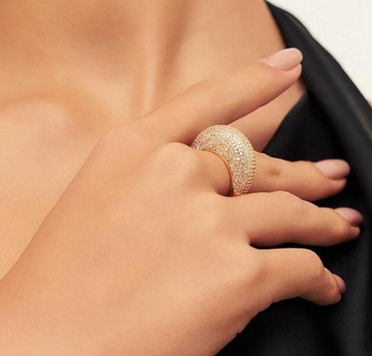 Anillo de Plata Italiana bañado en Oro 18 con Circonias