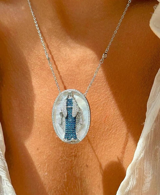 Cadena de Plata rodinada con Virgen milagrosa