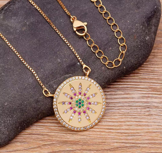 Cadena de acero bañada en oro 18 y cristales