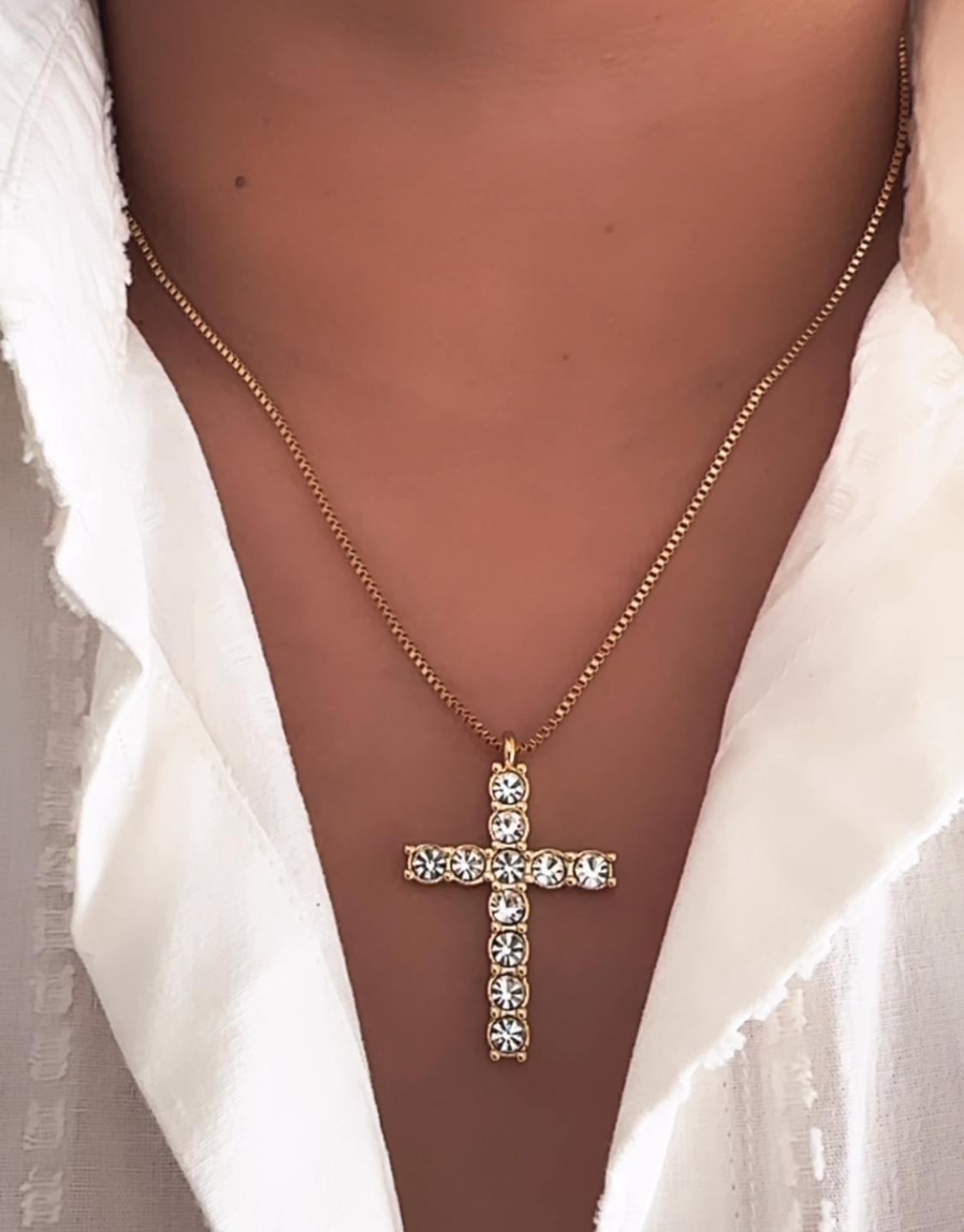 Cadena de Acero con cruz de Cristal