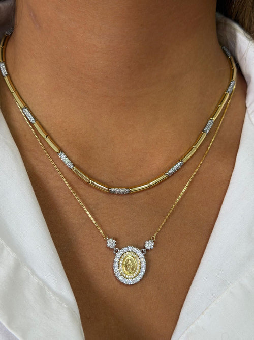 Cadena de Plata italiana con Virgen Milagrosa y Circonia