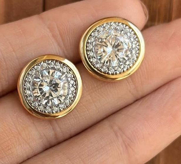 Caravanas de Plata Italiana bañadas en oro 18 y circonias