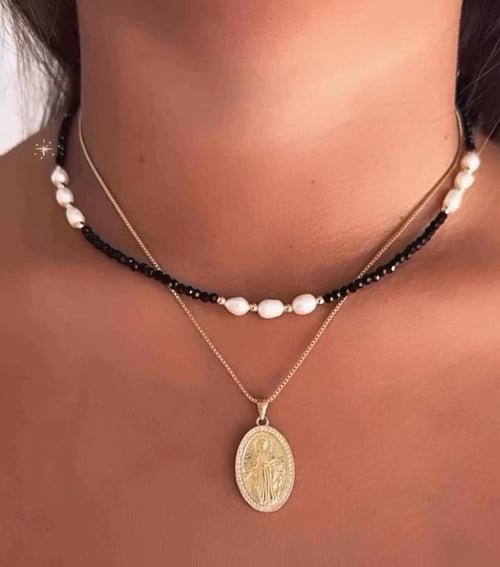 Cadena y Medalla de la Virgen Milagrosa  de Plata Italiana bañada en Oro 18